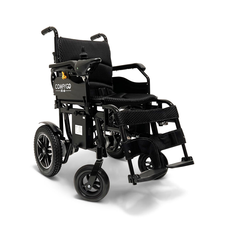 ComfyGo X-6 electric wheelchair, black frame, front three-quarter view