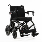 Travel Buggy Aerolux 2C folding power chair, carbon black, front three-quarter view