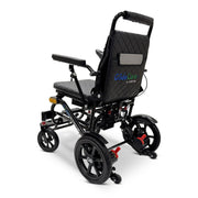 ComfyGo G5 Pro lightweight foldable electric wheelchair, black, rear three-quarter view showing the backrest pocket