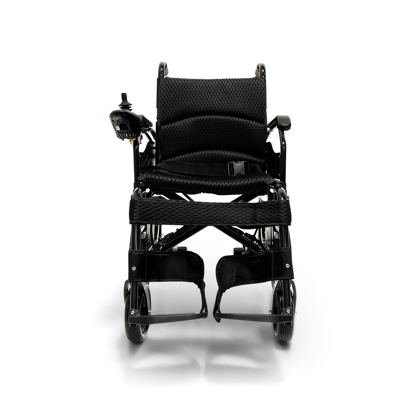 ComfyGo X-6 electric wheelchair, black frame, straight-on front view