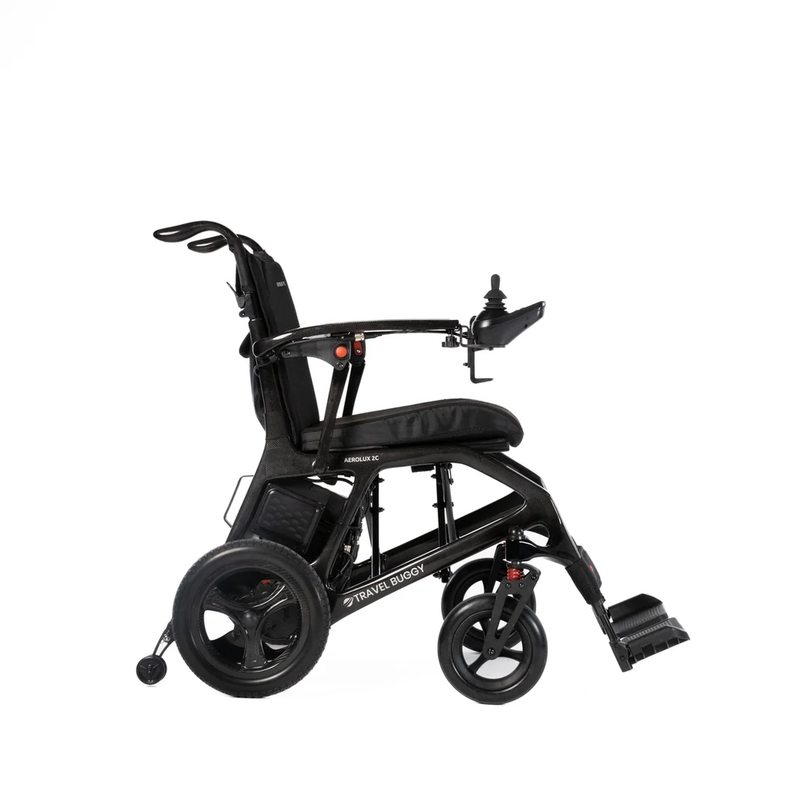 Travel Buggy Aerolux 2C folding power chair, carbon black, right side view