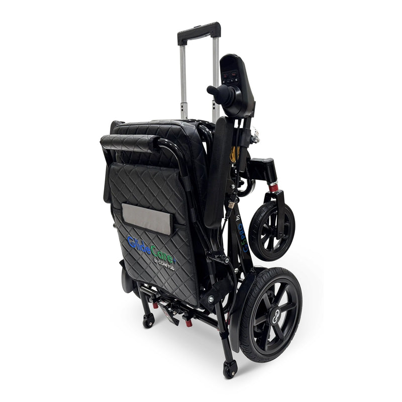 ComfyGo G5 Pro electric wheelchair folded with the telescoping handle raised