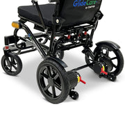 Close-up of the ComfyGo G5 electric wheelchair rear wheel and frame