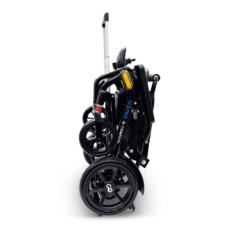 ComfyGo G5 Pro electric wheelchair folded, side view with the handle raised