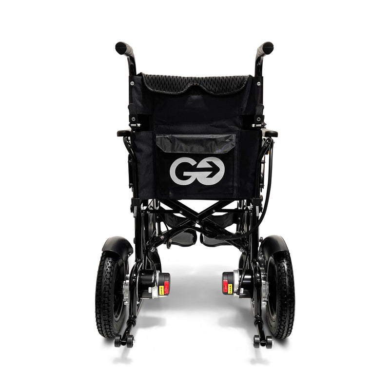 ComfyGo X-6 electric wheelchair, black frame, rear view