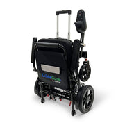 ComfyGo G5 electric wheelchair folded with the pull handle raised, rear view