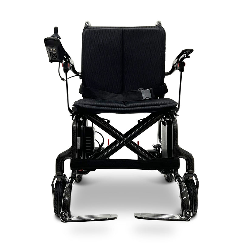 ComfyGo Phoenix carbon fiber folding electric wheelchair, straight-on front view