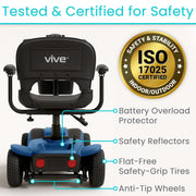 4 Wheel Battery Powered Mobility Scooter - Electric Transport Chair- Compact Heavy Duty Mobile for Travel, Adults, Elderly with Basket and Charger Included, Red