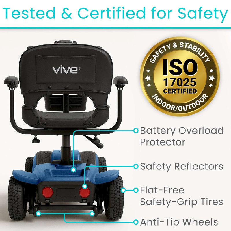 4 Wheel Battery Powered Mobility Scooter - Electric Transport Chair- Compact Heavy Duty Mobile for Travel, Adults, Elderly with Basket and Charger Included, Red