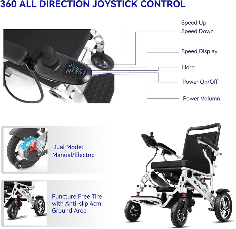 Lightweight Compact Folding Electric Motorized Wheelchair for Adults