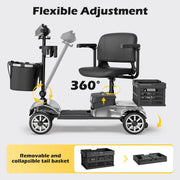 Upgrade 4 Wheels Mobility Scooter with Removable Battery, Compact Heavy Duty Mobile for Travel, Foldable Powered Wheelchair for Adult, 330Lbs, Silver