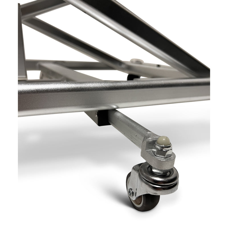Close-up of a GO-Lift caster wheel and frame