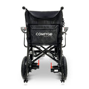 ComfyGo Phoenix carbon fiber folding electric wheelchair, rear view showing the backrest pocket