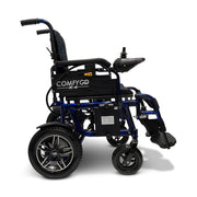 ComfyGo X-6 electric wheelchair, blue frame, side view