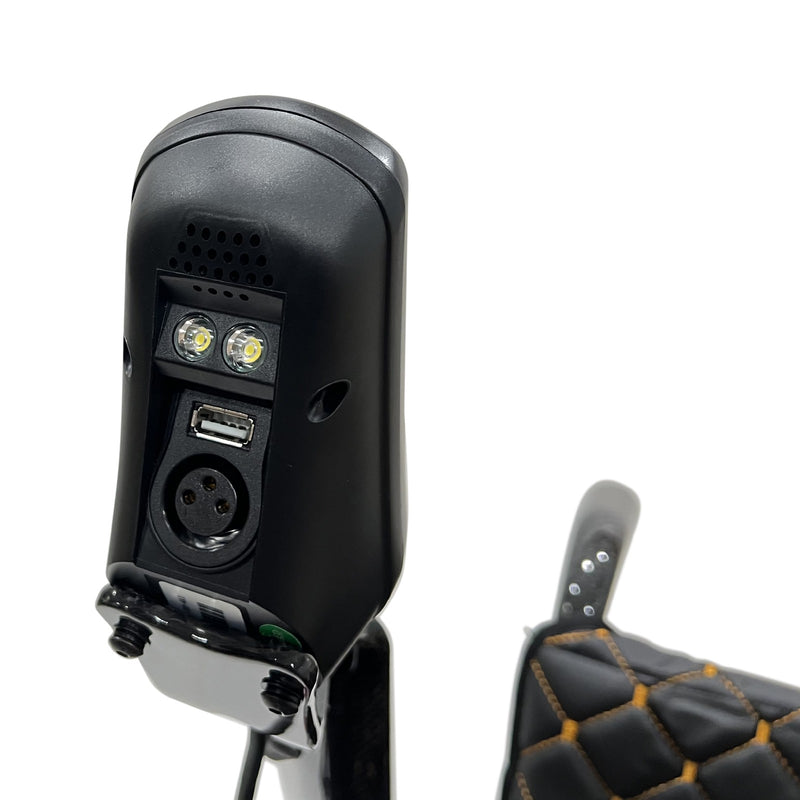 Close-up of the Phoenix electric wheelchair joystick controller with built-in lights