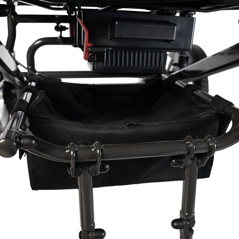 Close-up of the Travel Buggy DASH 3 under-seat storage compartment and frame