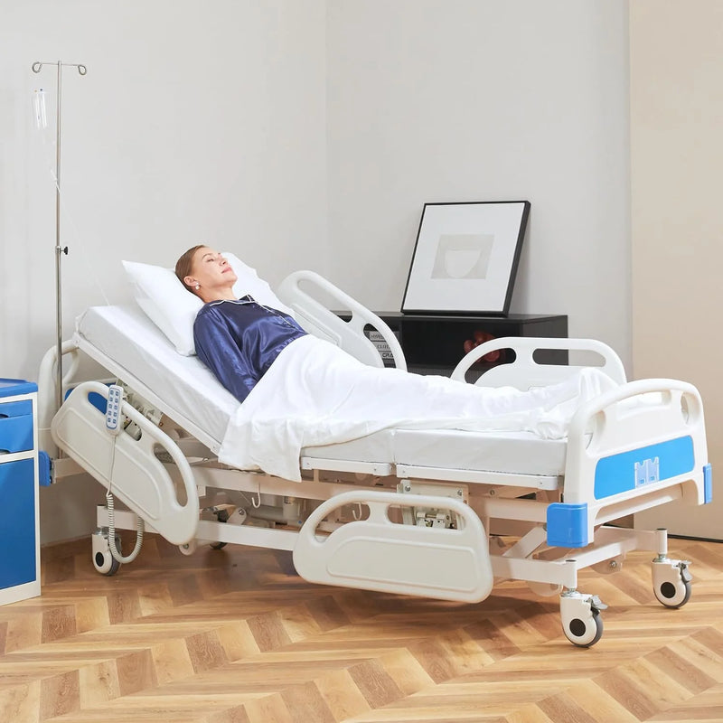 5 Functions Full Electric Hospital Bed ICU Bed for Home and Hospital Use with Thick Mattress & IV Pole