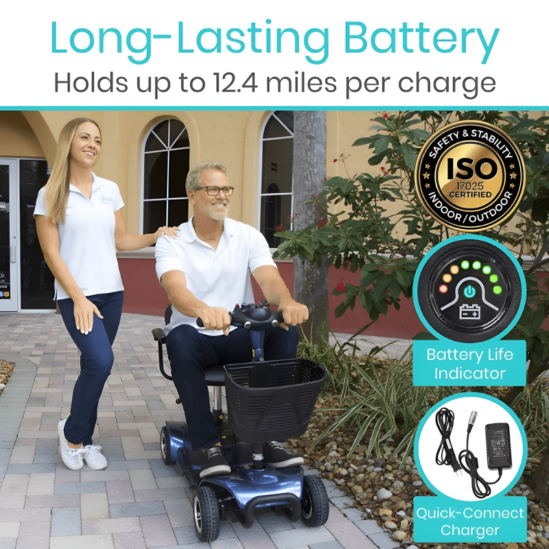 4-Wheel Mobility Scooter – Portable Design, Basket Included (Red)