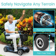 4 Wheel Battery Powered Mobility Scooter - Electric Transport Chair- Compact Heavy Duty Mobile for Travel, Adults, Elderly with Basket and Charger Included, Red