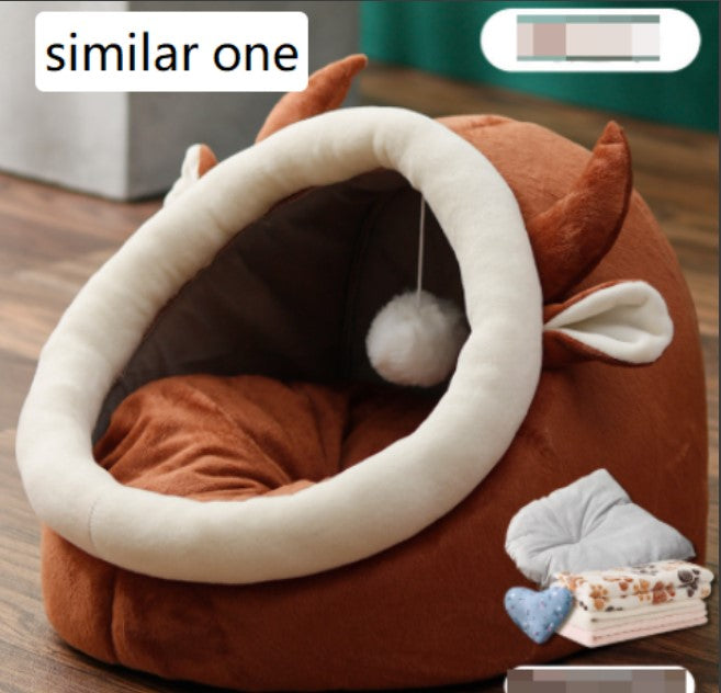 Cozy Cat Nest Bed – Soft Plush, Semi-Enclosed Design