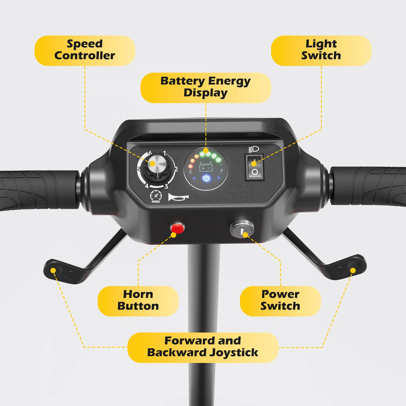 Upgrade 4 Wheels Mobility Scooter with Removable Battery, Compact Heavy Duty Mobile for Travel, Foldable Powered Wheelchair for Adult, 330Lbs, Silver