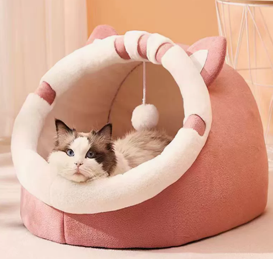 Cozy Cat Nest Bed – Soft Plush, Semi-Enclosed Design