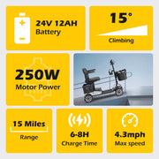 Upgrade 4 Wheels Mobility Scooter with Removable Battery, Compact Heavy Duty Mobile for Travel, Foldable Powered Wheelchair for Adult, 330Lbs, Silver
