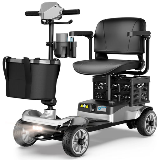 Upgrade 4 Wheels Mobility Scooter with Removable Battery, Compact Heavy Duty Mobile for Travel, Foldable Powered Wheelchair for Adult, 330Lbs, Silver