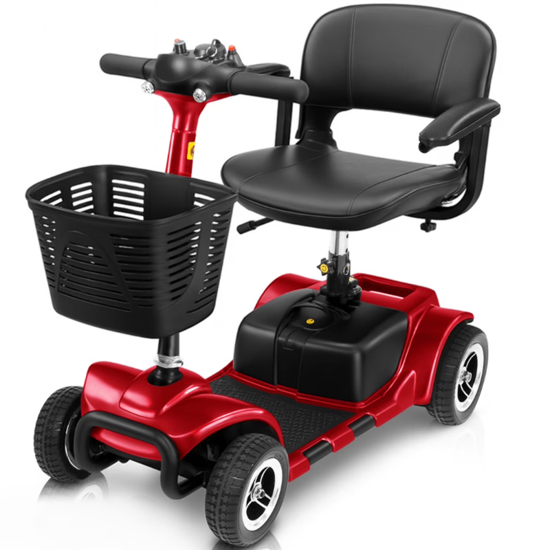 4-Wheel Mobility Scooter – Portable Design, Basket Included (Red)