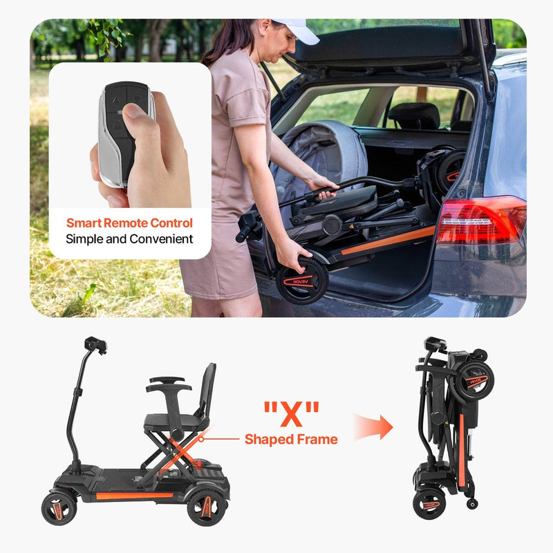 VEVOR 4-Wheel Electric Mobility Scooter Auto Folding Scooter with Remote Control