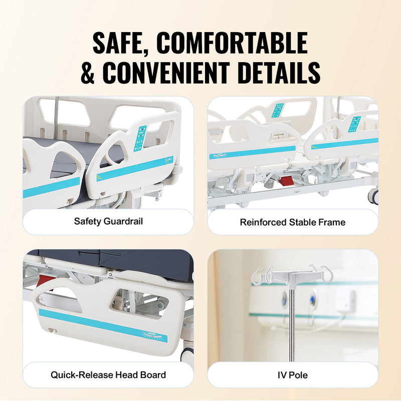 Premium 5 Function Full Electric Hospital Bed with Cardiac Position 550LBS