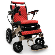 ComfyGO MAJESTIC IQ-8000 lightweight electric wheelchair, bronze frame with red textile seat, front angle view