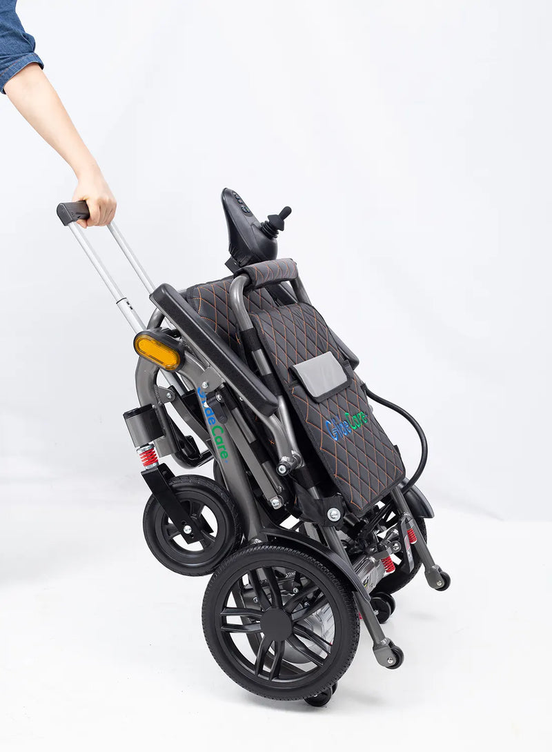 ComfyGo G5 foldable electric wheelchair folded for carrying