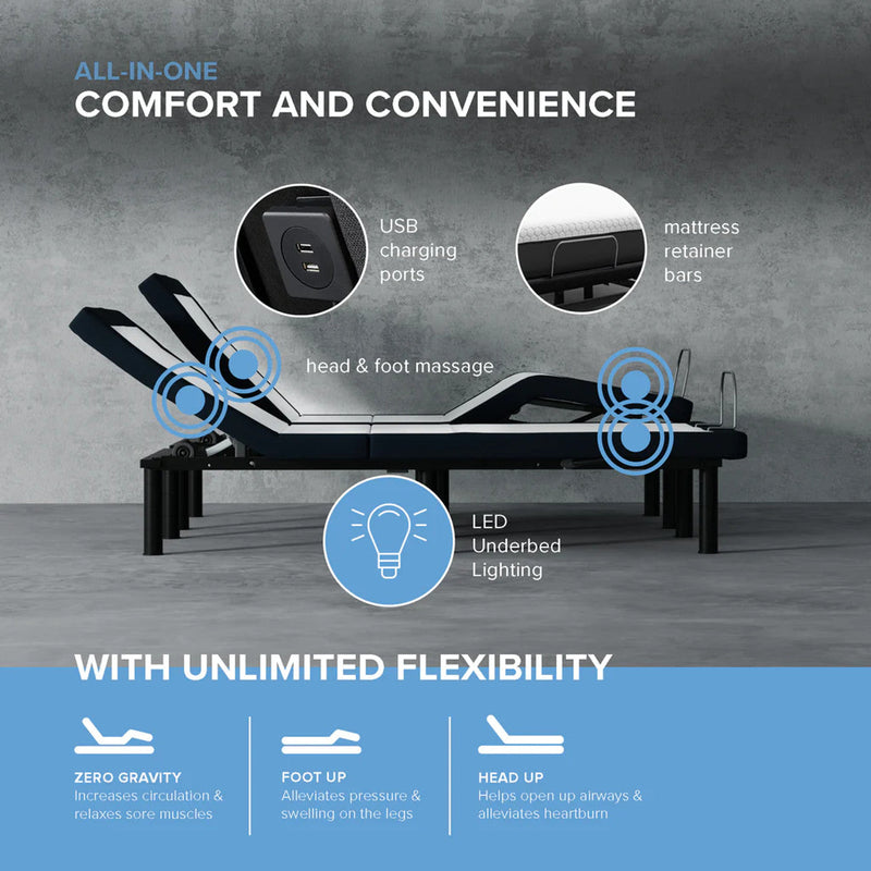 Adjustable Bed Base – Wireless Remote, Head & Foot Adjustment