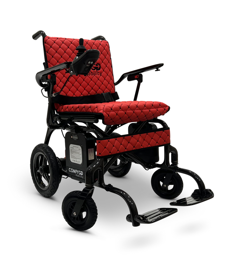 ComfyGo Phoenix Carbon Fiber Electric Wheelchair, red textile option