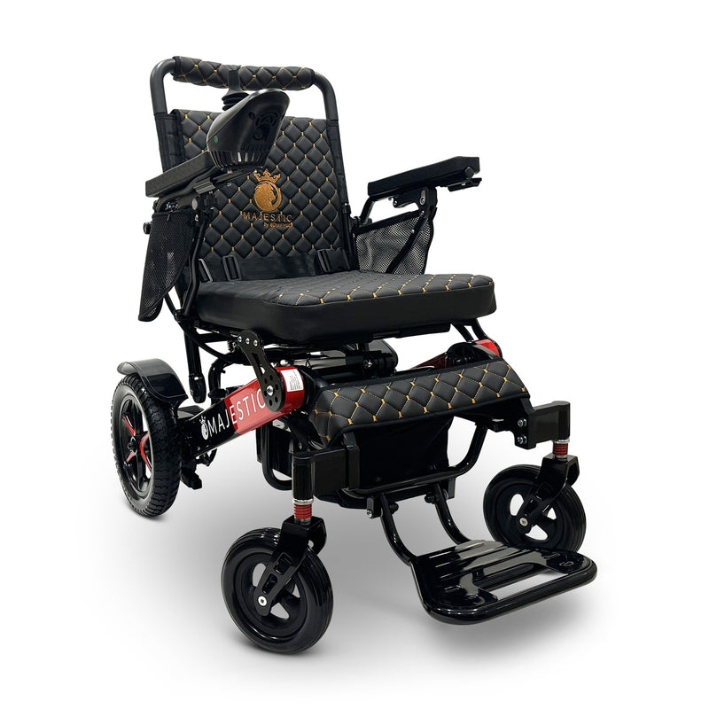 MAJESTIC IQ-7000 Classic electric wheelchair, black frame, standard black cushion and backrest with red stitching