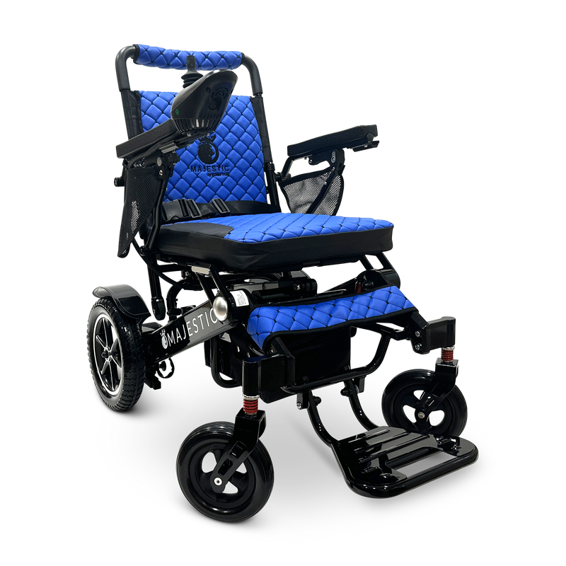 MAJESTIC IQ-7000 Classic electric wheelchair, black frame, blue cushion and backrest