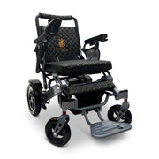 MAJESTIC IQ-7000 Classic electric wheelchair, silver frame, standard black cushion and backrest with gold stitching