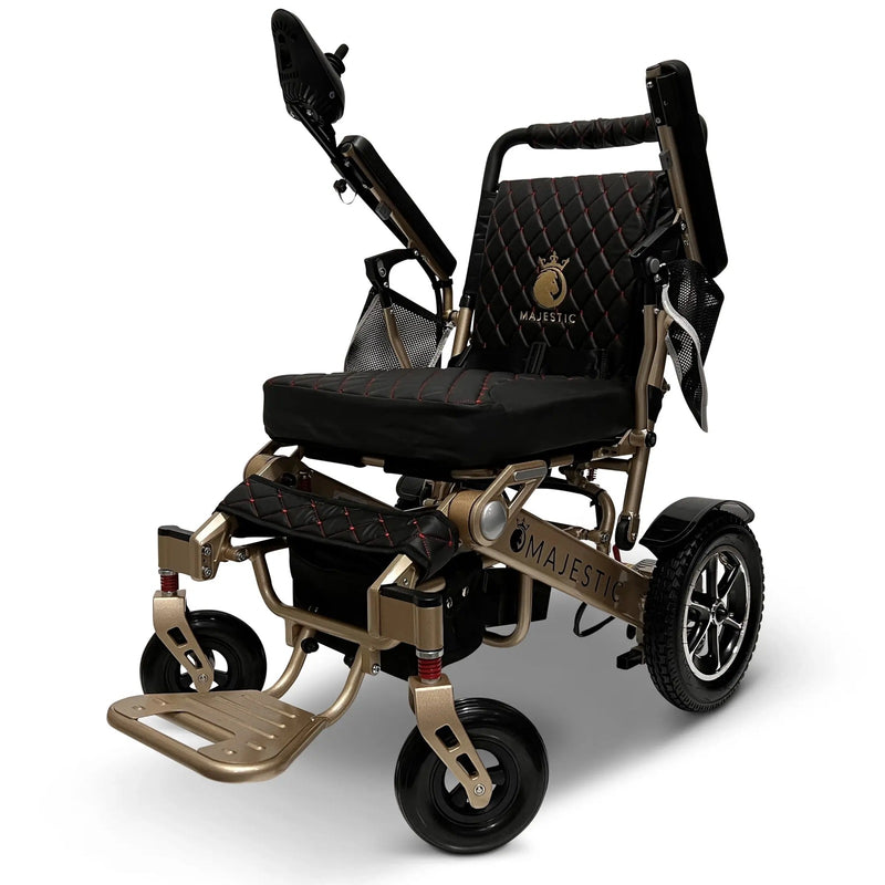 MAJESTIC IQ-7000 Classic electric wheelchair, bronze frame, black cushion and backrest with red stitching