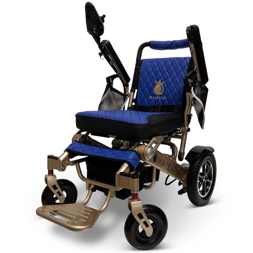 MAJESTIC IQ-7000 Classic electric wheelchair, bronze frame, blue cushion and backrest