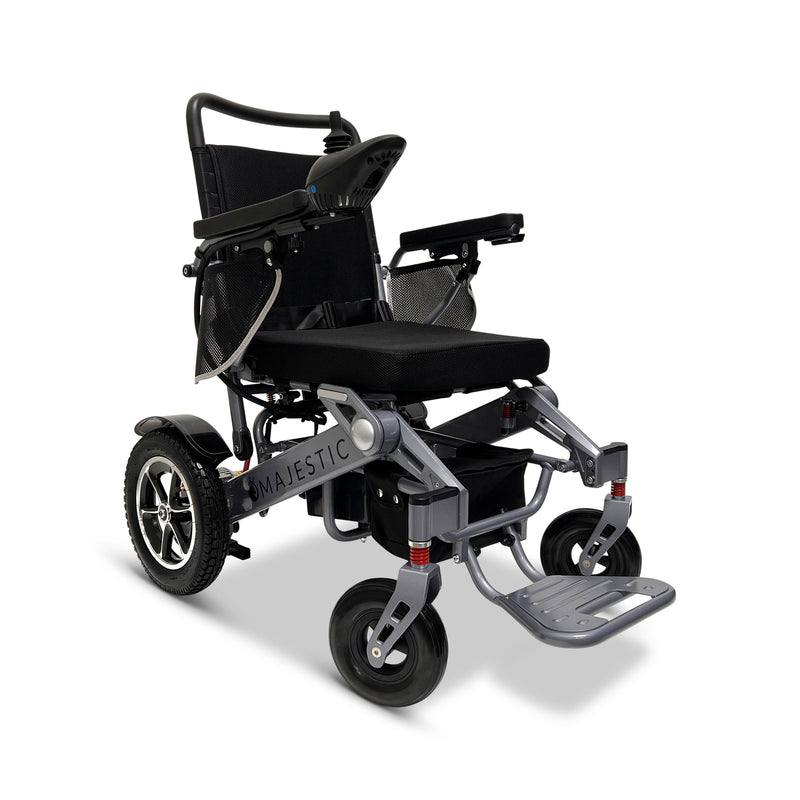 MAJESTIC IQ-7000 Classic electric wheelchair, silver frame, black cushion and backrest