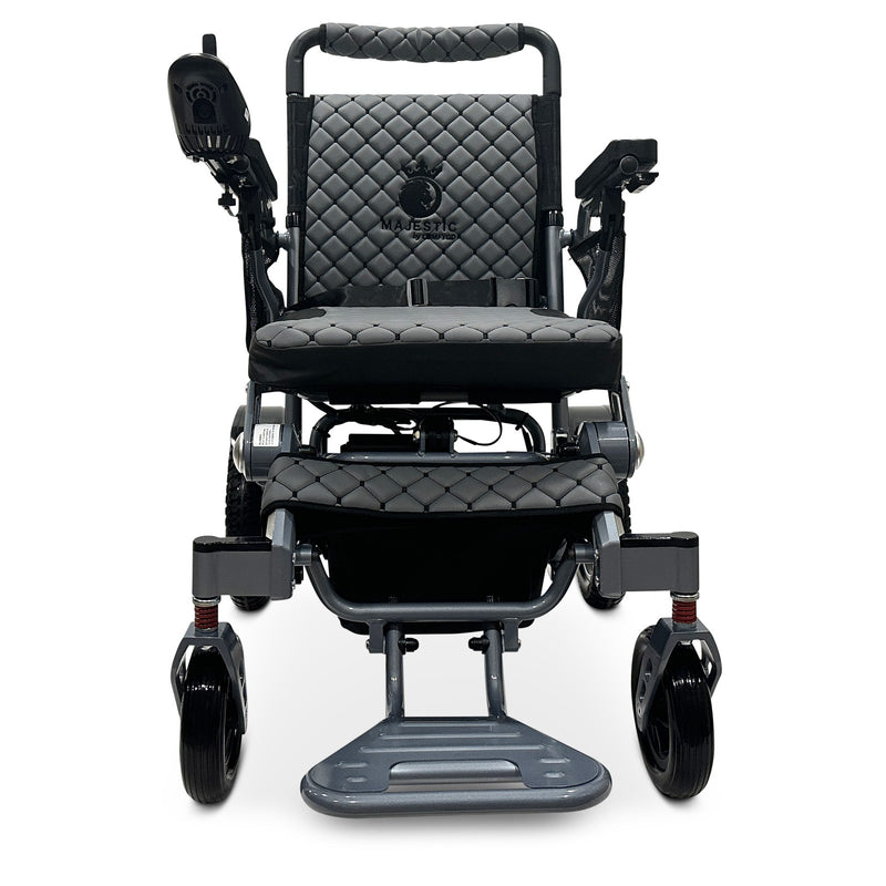 MAJESTIC IQ-7000 Classic electric wheelchair, silver frame, gray cushion and backrest