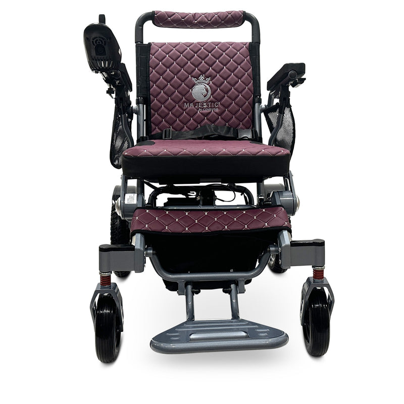 MAJESTIC IQ-7000 Classic electric wheelchair, silver frame, purple cushion and backrest