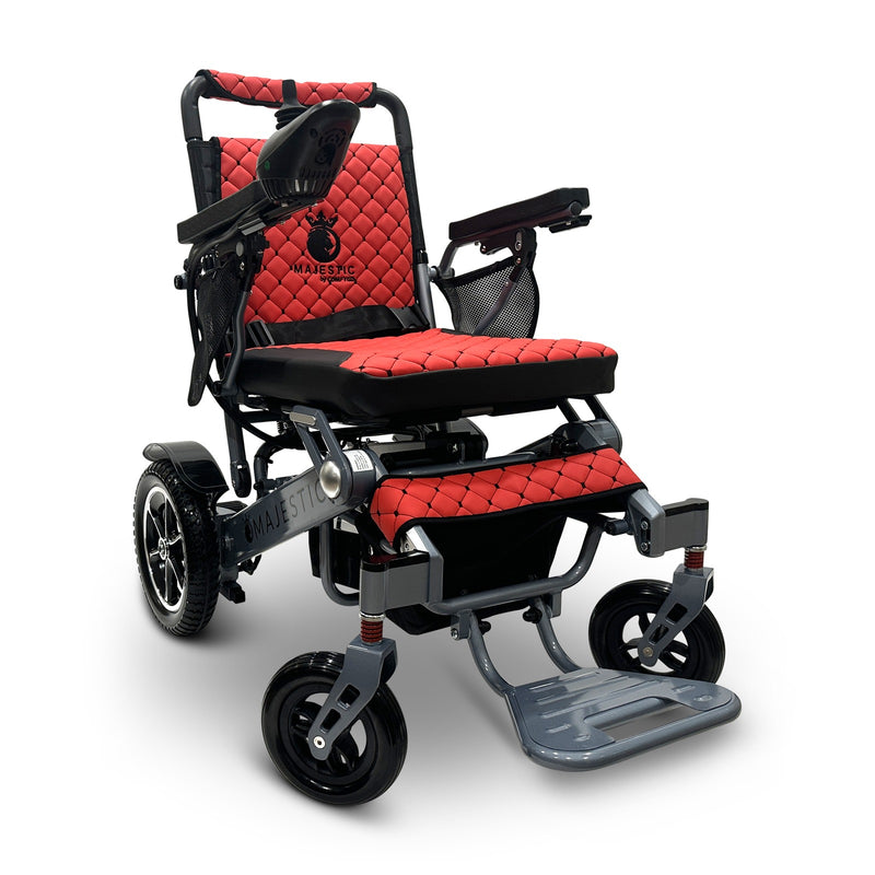 MAJESTIC IQ-7000 Classic electric wheelchair, silver frame, red cushion and backrest