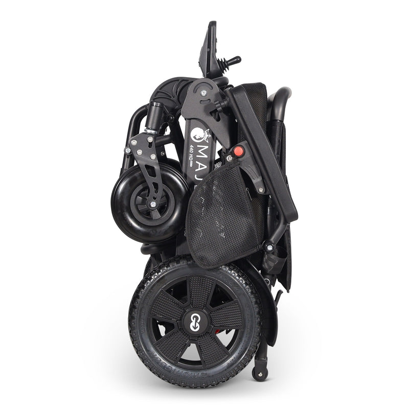 MAJESTIC 440 HD PLUS electric wheelchair, black, folded compactly for storage and transport