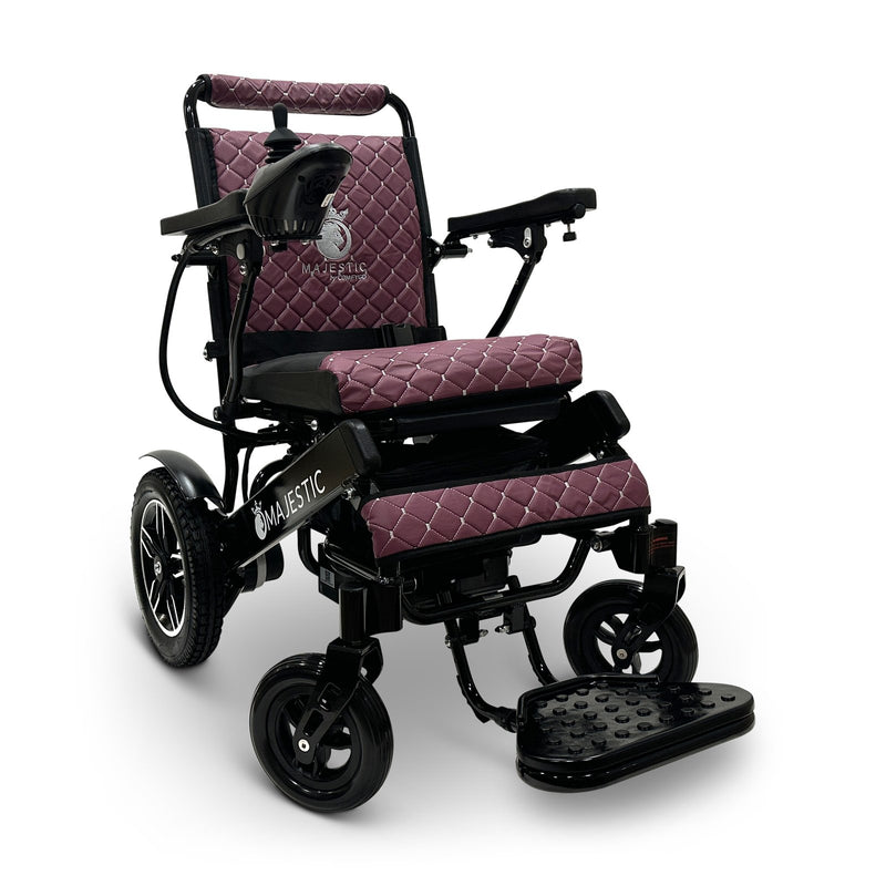 MAJESTIC IQ-8000 electric wheelchair, black frame, purple cushion and backrest