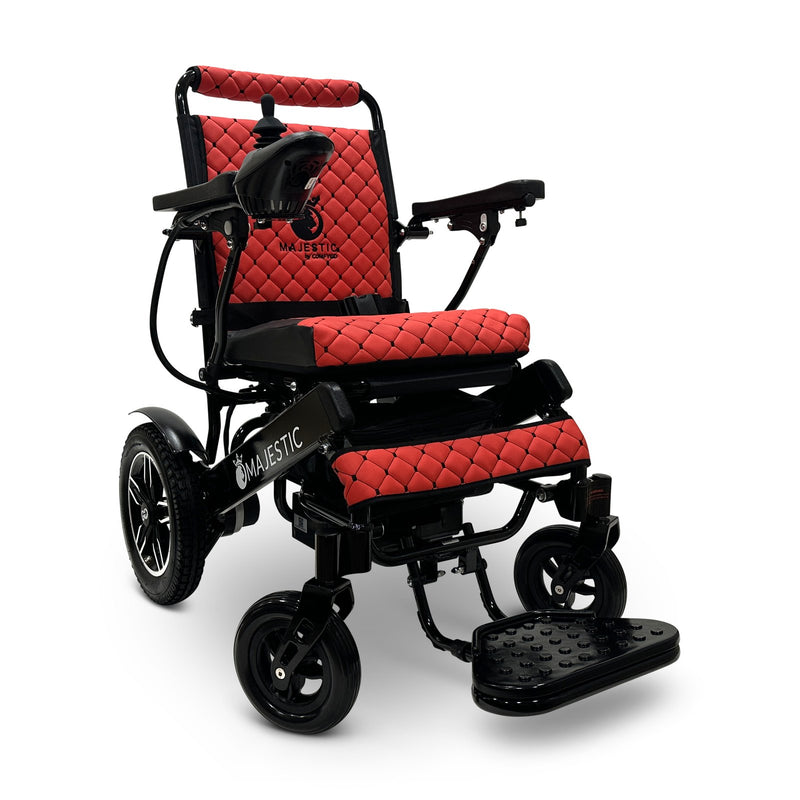 MAJESTIC IQ-8000 electric wheelchair, black frame, red cushion and backrest
