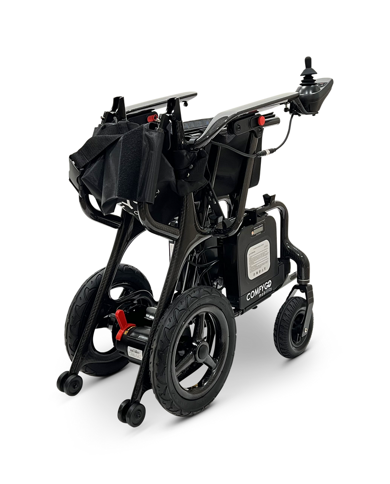 ComfyGo Phoenix Carbon Fiber Electric Wheelchair, folded down for compact transport