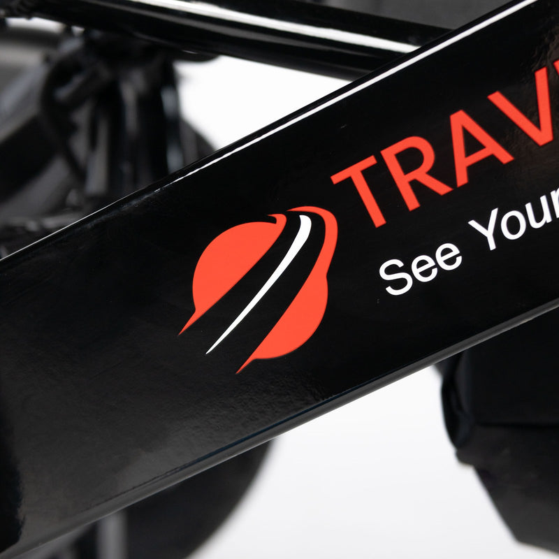 Travel Buggy City 2 Plus power chair, black frame with the Travel Buggy logo