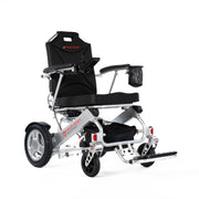 Travel Buggy City 2 Plus folding power chair, silver, right-angle view